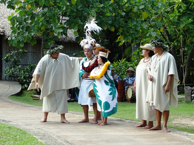 picture of traditional wedding ceremony from the Tahitian Village at the Polynesian Cultural Center