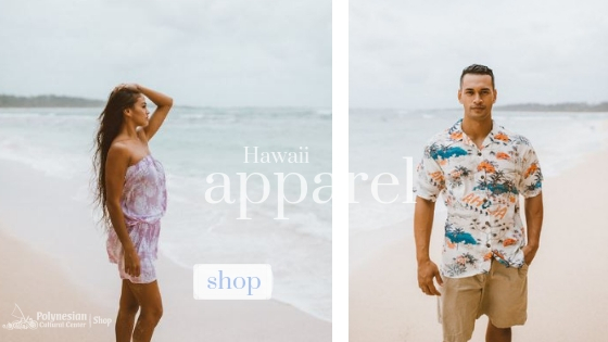 Woman and man on the beach. Find cover-up or aloha shirt on shop.polynesia.com