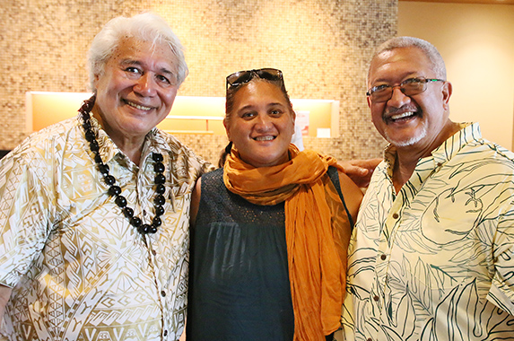 (left-right) Papalii Dr. Tusi Avegalio, Pomai Bertelmann and Chadd Paishon at breadfruit conference in Laie