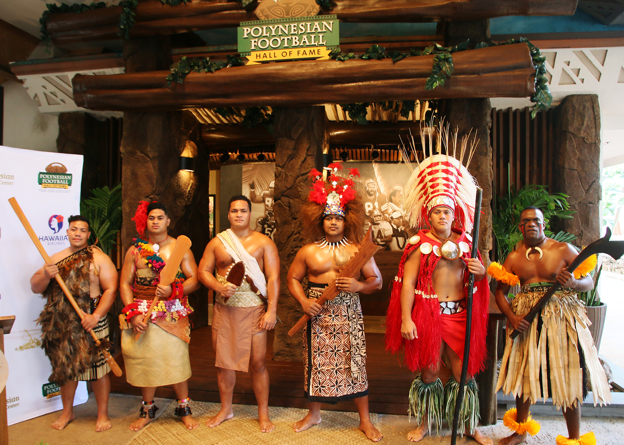 Honor guard stands for inductee ceremony at the Polynesian Football Hall of Fame.