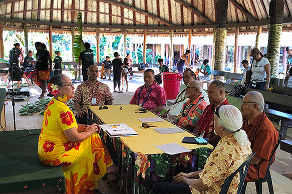 Delsa Atoa Moe and fire knife judges at the Polynesian Cultural Center