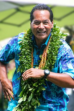 PCC retiree and kumu hula Keith Awai shares an impromptu hula during the 2019 Moanikeala Hula Festival.