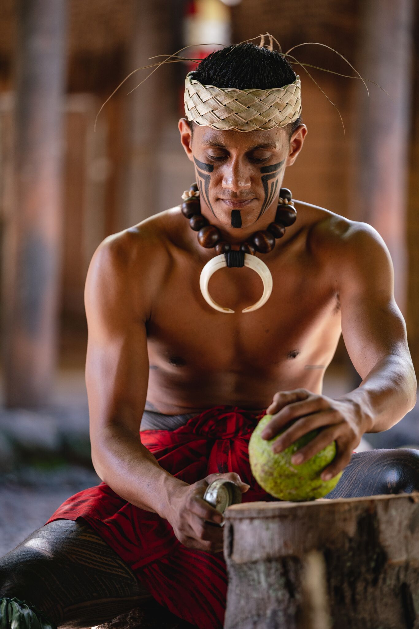 Picture: Preparing breadfruit in the Samoan Village at the Polynesian Cultural Center