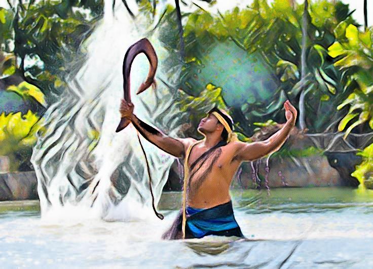 Art piece of a Polynesian man portraying the Great Maui