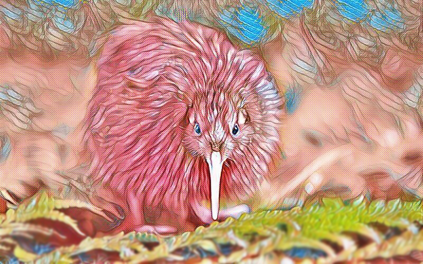 artistic and cartoonized picture of the kiwi bird