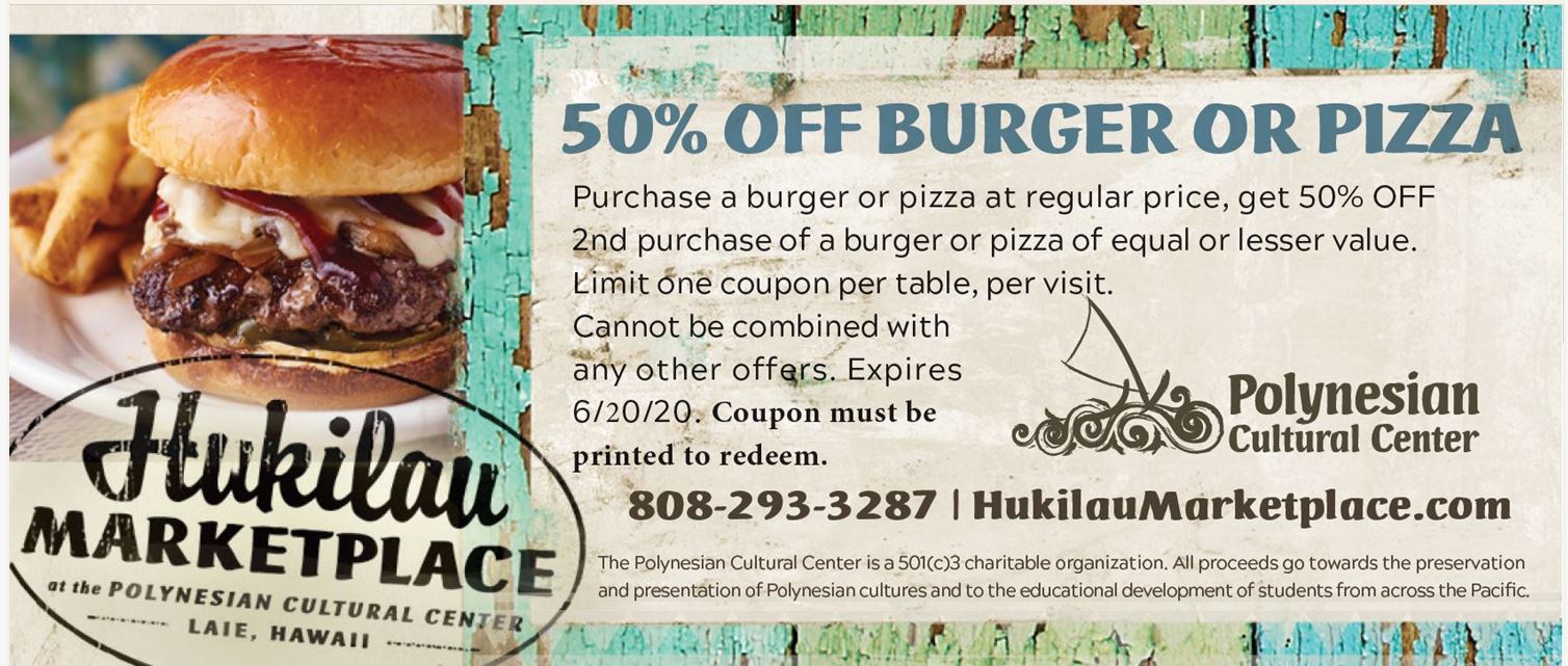 50% off burger or pizza offer limited time