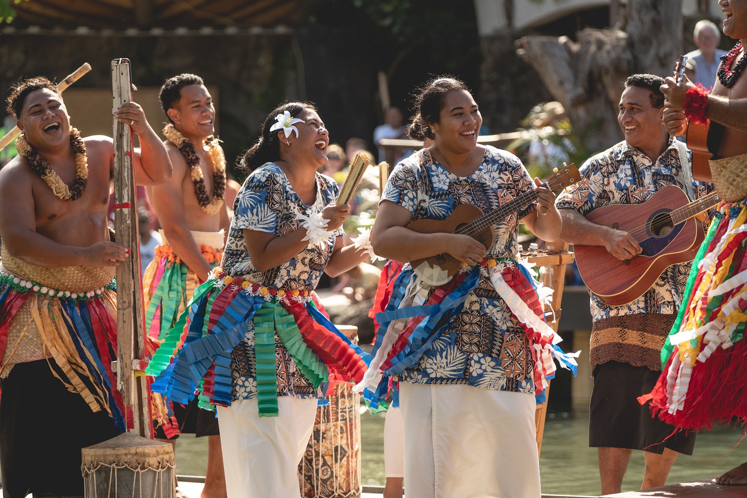 image of the HUKI Band performing daily during the canoe musical presentation