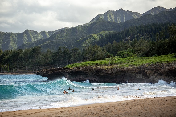 Pounders Beach on eastside, also called the windward side, of the island of Oahu