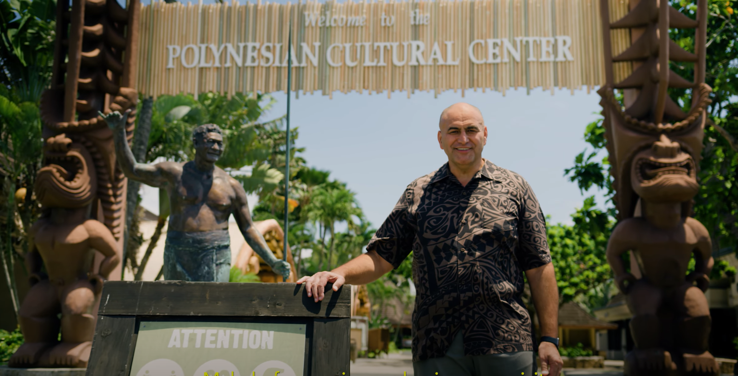 P. Alfred Grace, President of the Polynesian Cultural Center greets visitors in a Covid-19 specific Health & Safety video. The Center plans to fully reopen in March, 2021