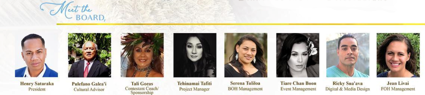 a list of the directors selected to serve at the 2020 Miss Samoa - Hawaii contest