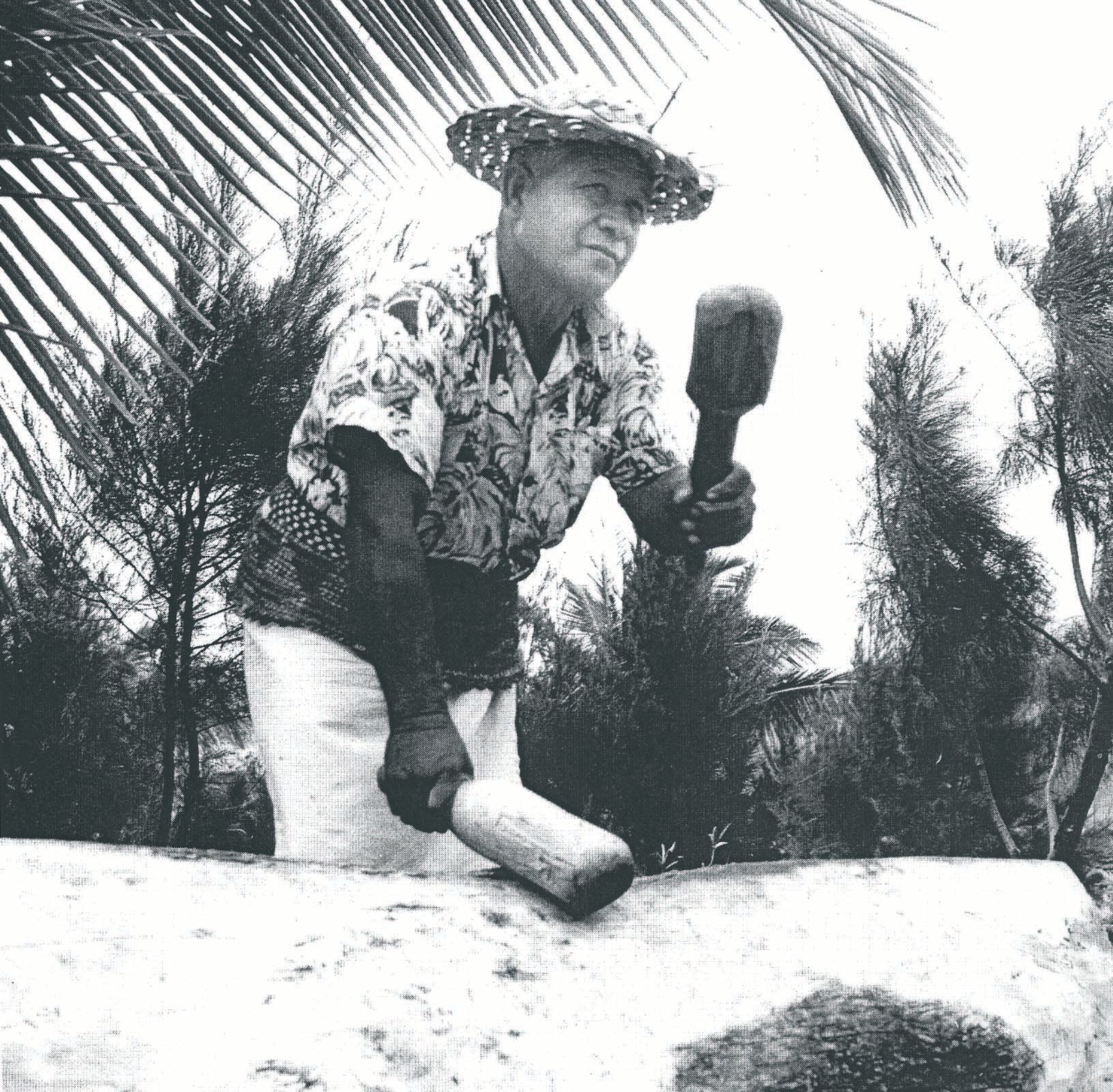 Lali split drum and Tongan performer at the Polynesian Cultural Center, circa 1980