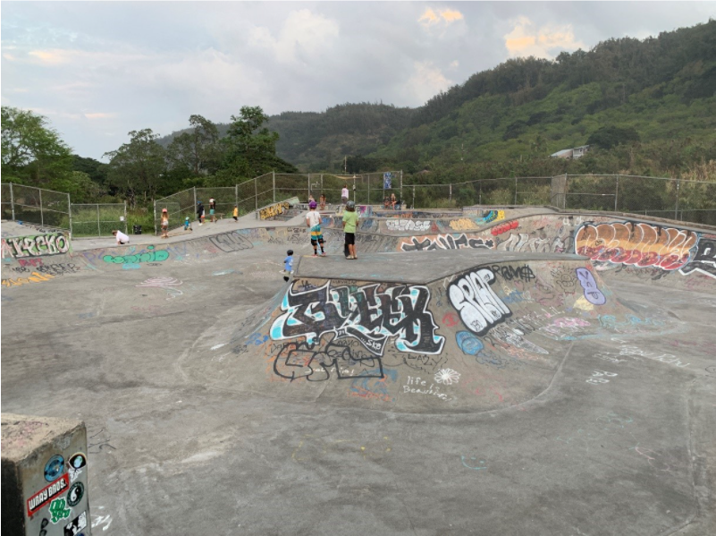 photo showing the large skatepark on the north shore of Oahu