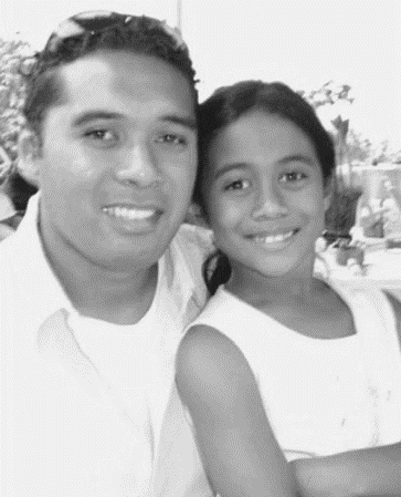 black and white photo of Galea'i and his daughter Jeralee
