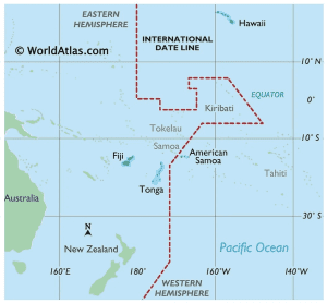 map of the international date line as it crosses Polynesia