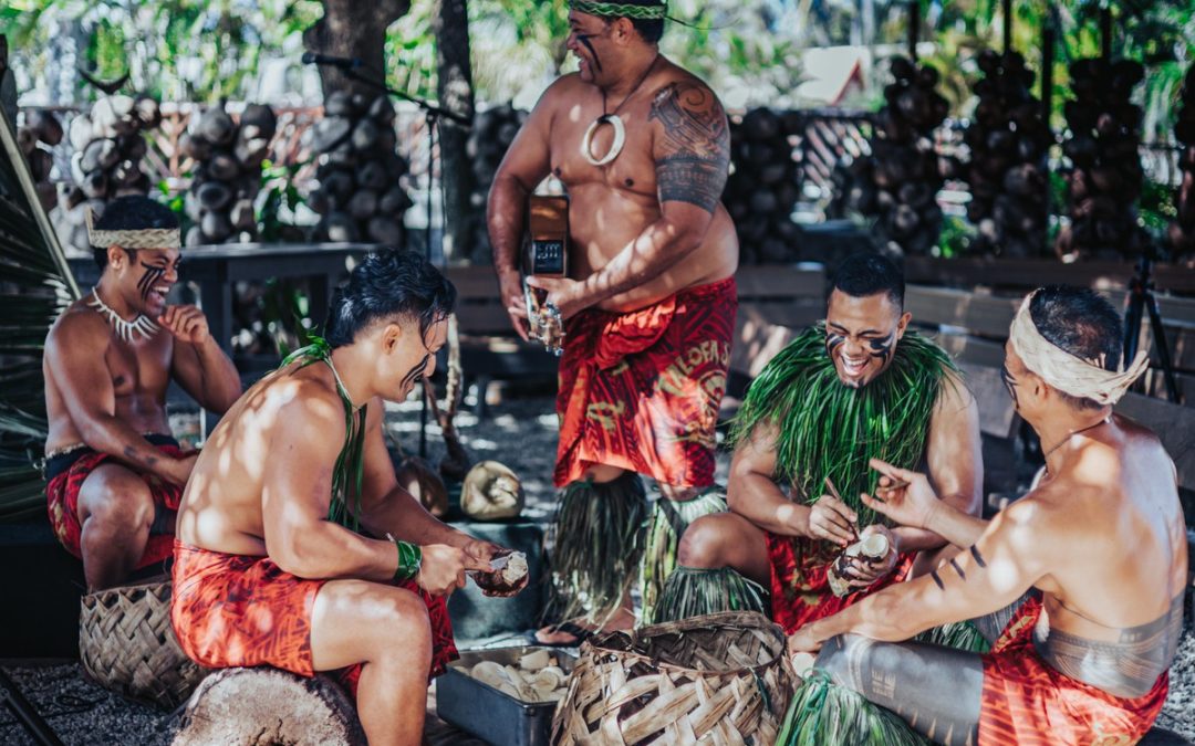 Samoan men prepare meal