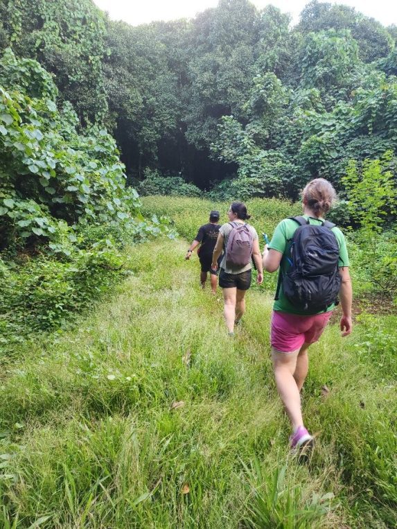 Hiking along green trail in Atiu