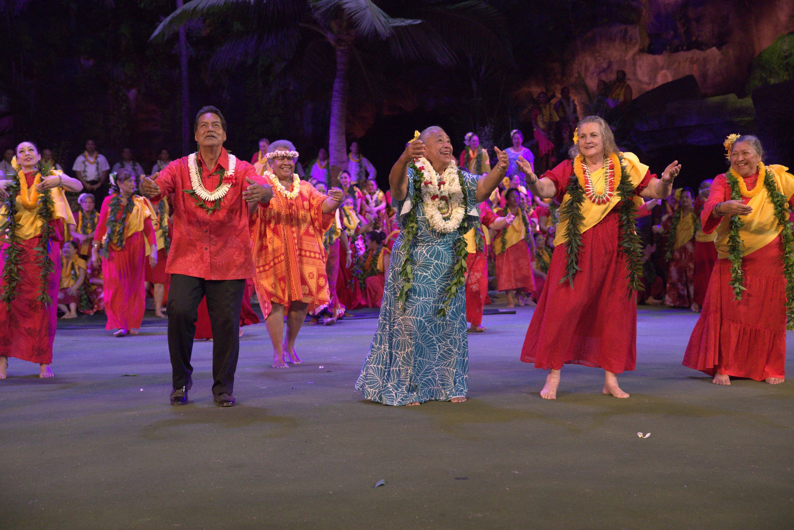 Dancers on stage for a hawaiian finale dance 
