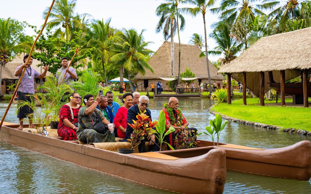 Ratu Naiqama Lalabalavu and his delegation being lead to the Fiji Village