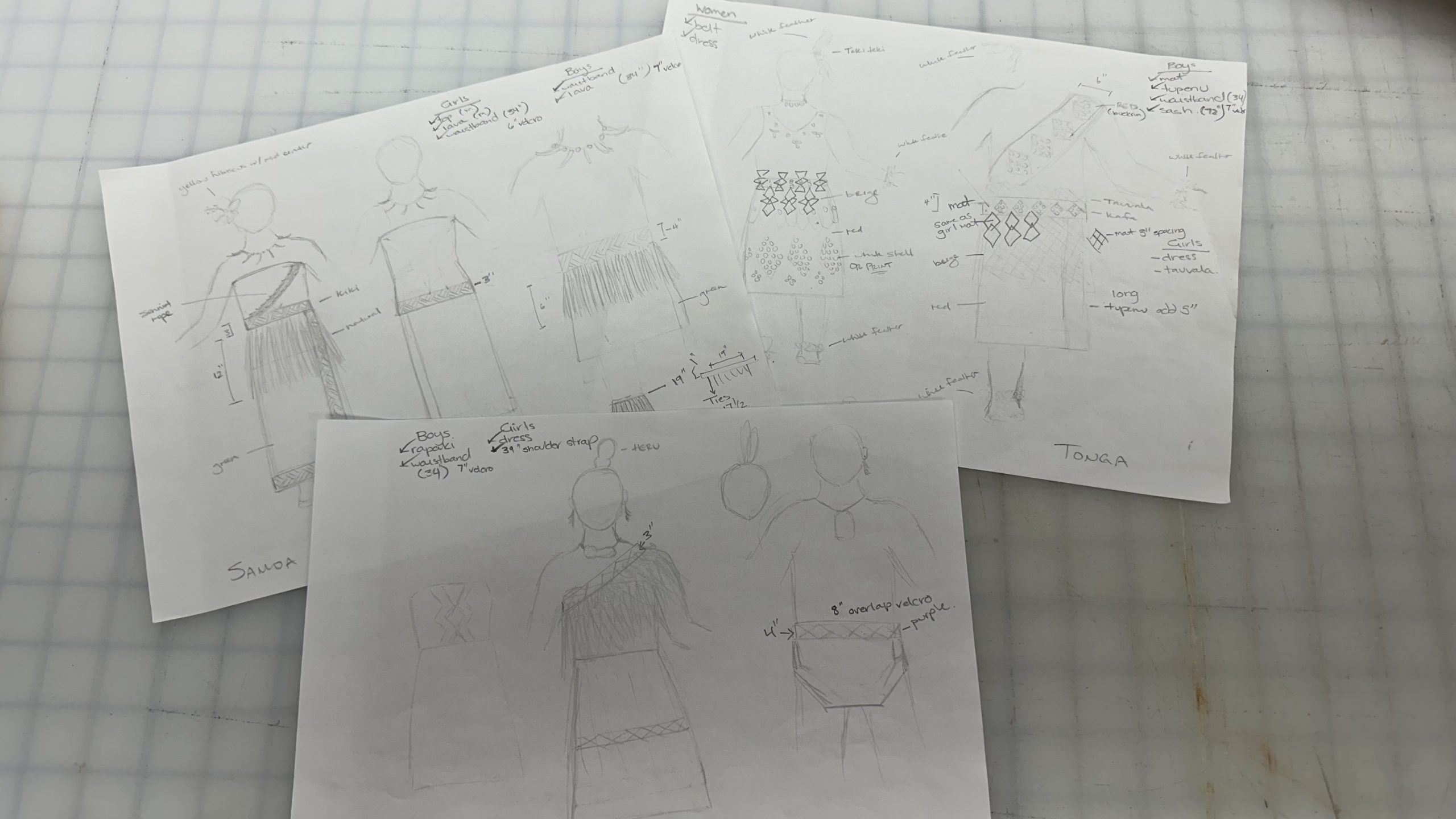 Some sketches of the costumes.