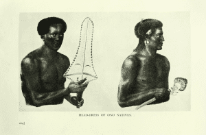 Detailed drawings of Fijian men showing their hairstyles