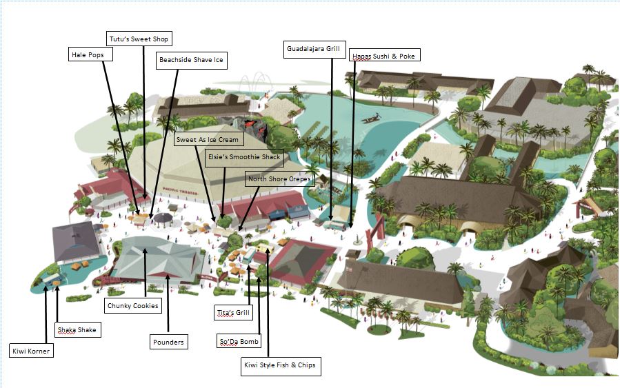 Map of the Hukilau Marketplace with all eateries marked