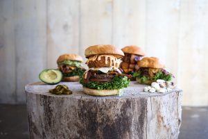 Four different kinds of burgers from Seven Brothers.