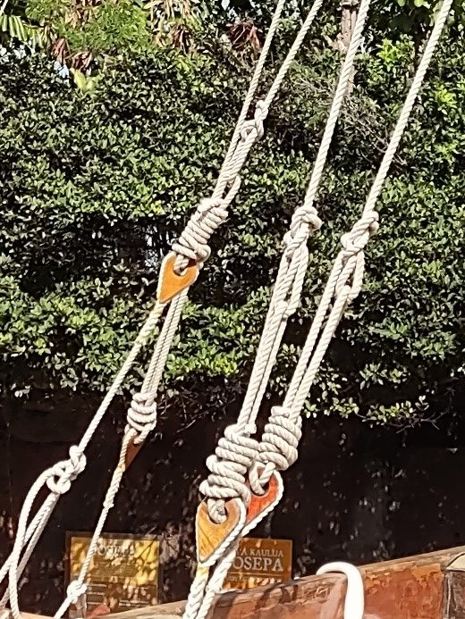 Rope and wood rigging on the Iosepa