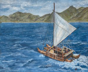 Painting of the wa'a Iosepa on the sea