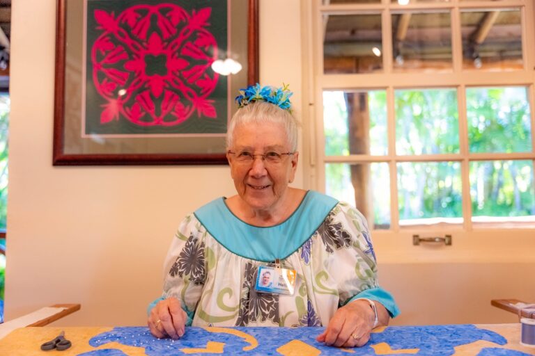 Senior woman doing Hawaiian quilting